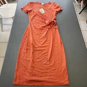 Boden NWT Knot Front Jersey Midi Dress US 8R Red Orange Summer Preppy